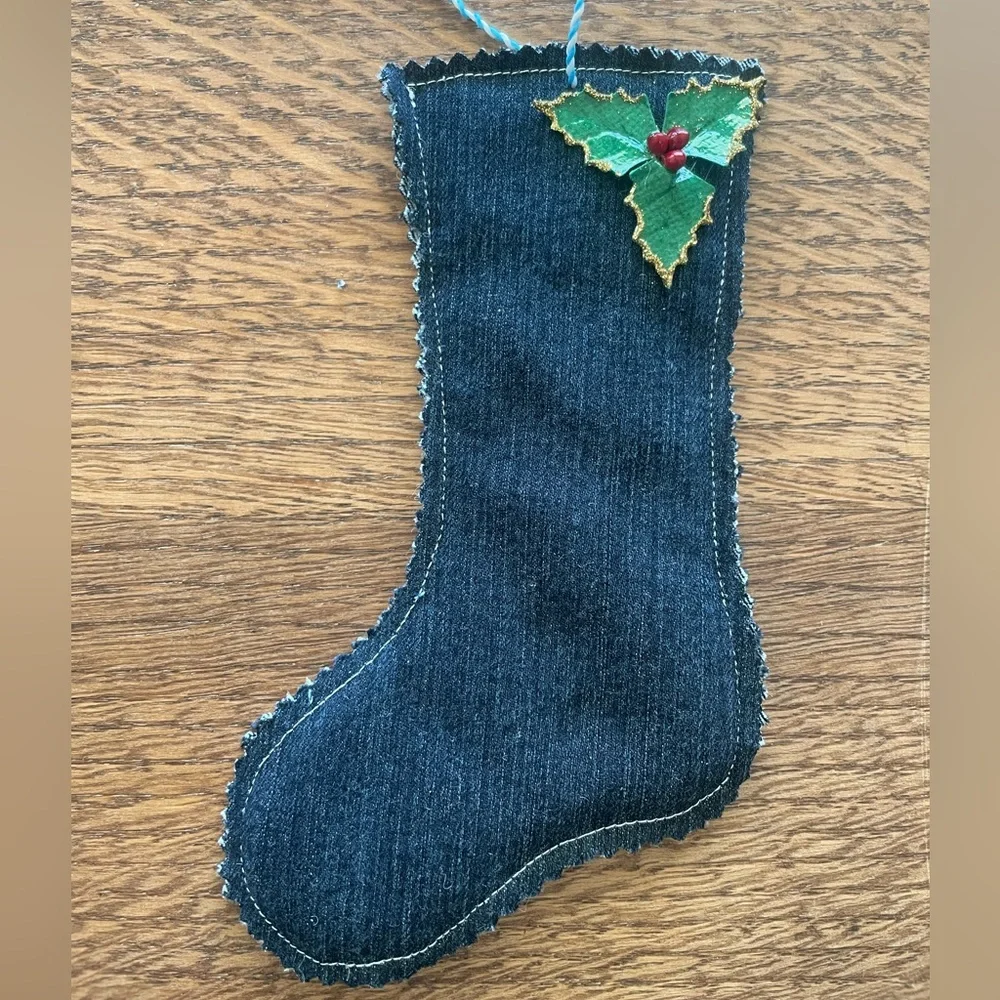 Denim Christmas Ornaments Set - 6 Blue and Red. New. - Picture 5 of 7